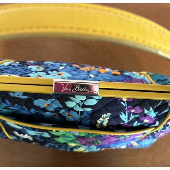 Vera Bradly Blue Purple Yellow Square Clasp Short Handle Purse. - Picture 5 of 14